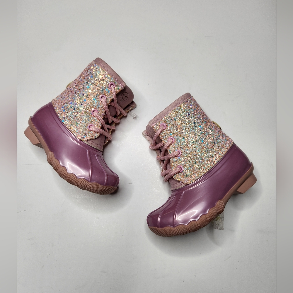 NEW Adrienne Vittadini Glittery Pink Kids Boots - Picture 4 of 9